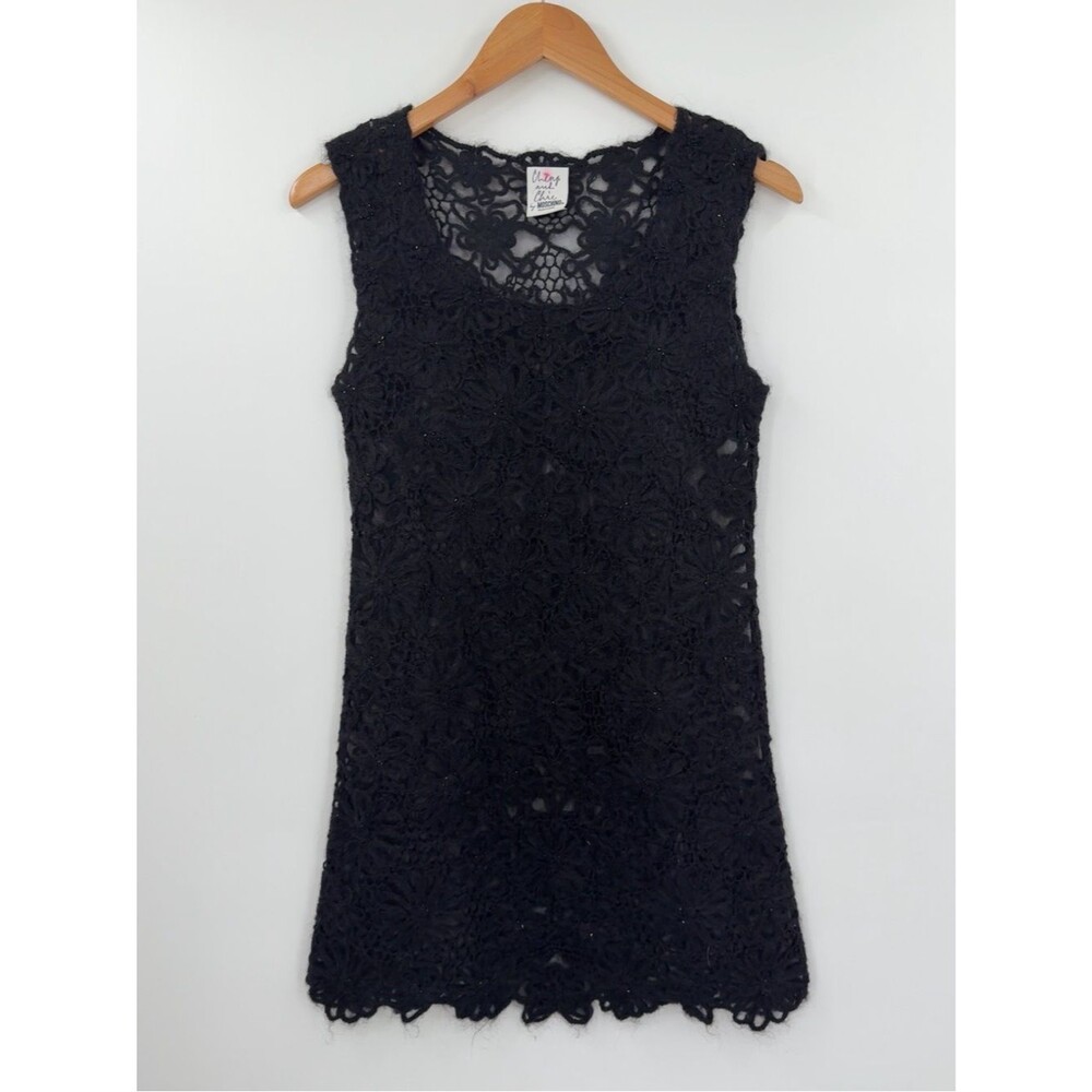 Moschino Cheap and Chic Floral Lace Beaded Sleeveless Dress | Black | US 6